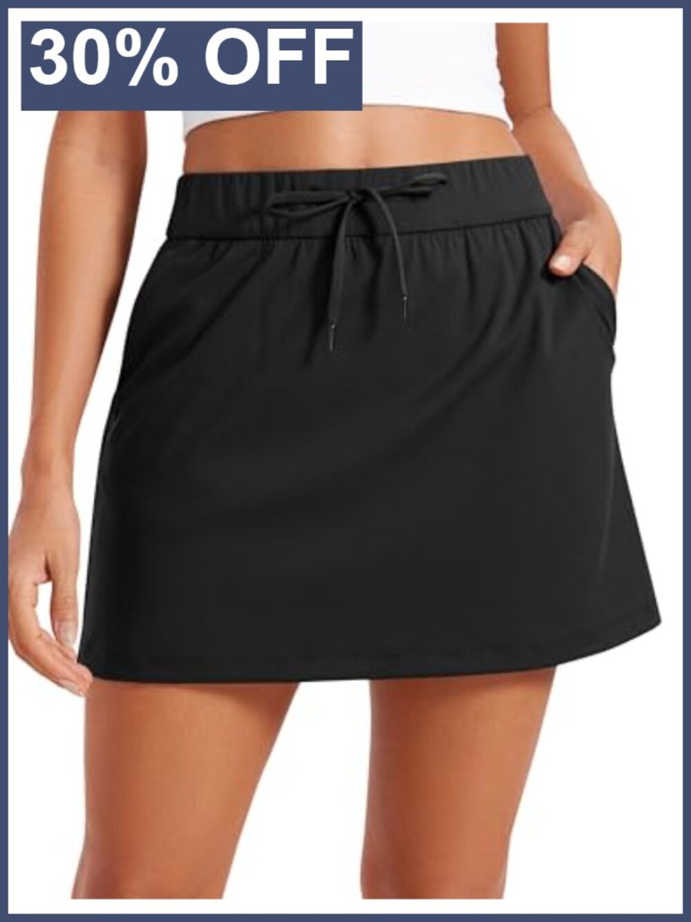 High Rise A-Line Skirt with 4-Way Stretch Drawstring Waist